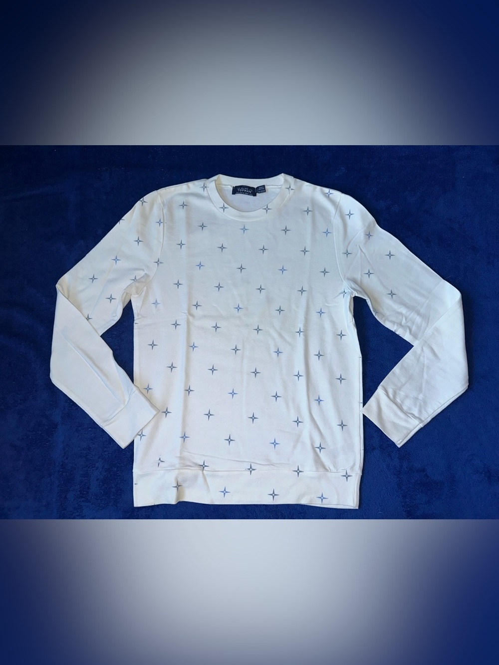 Topman White Crewneck Sweatshirt with Blue Cross Print Mens Small S Pullover